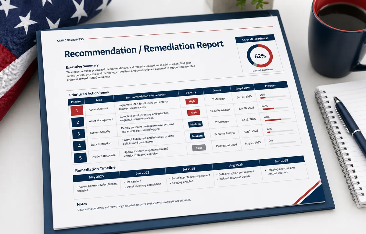 Example Recommendation and Remediation Report document mockup