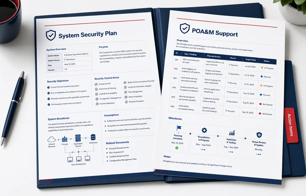 Example System Security Plan and POA&M Support document mockup